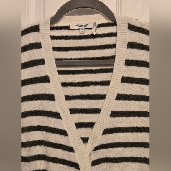 NWT Madewell Striped Wrap Front Sweater in Enthorne Size  XS Color Black/Cream - Picture 7 of 11